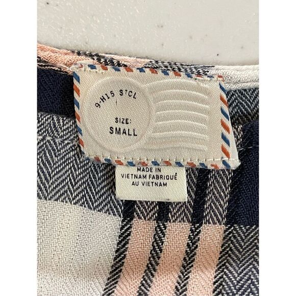 POSTMARK Anthropologie Multi-Color Mixed Fabric Plaid Jersey Shirt Womens sz sma - Picture 6 of 6